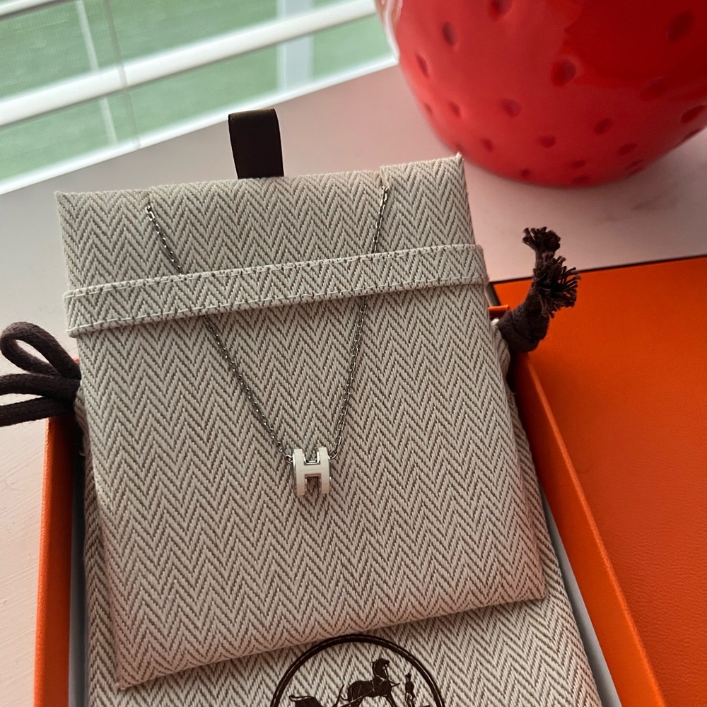 Hermes Silver Necklace with H Pendant